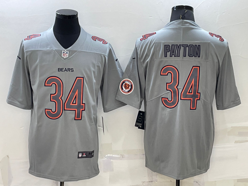 Men's Chicago Bears #34 Walter Payton Grey With Patch Atmosphere Fashion Stitched Jersey Men's Chicago Bears #34 Walter Payton Grey With Patch Atmosphere Fashion Stitched Jersey